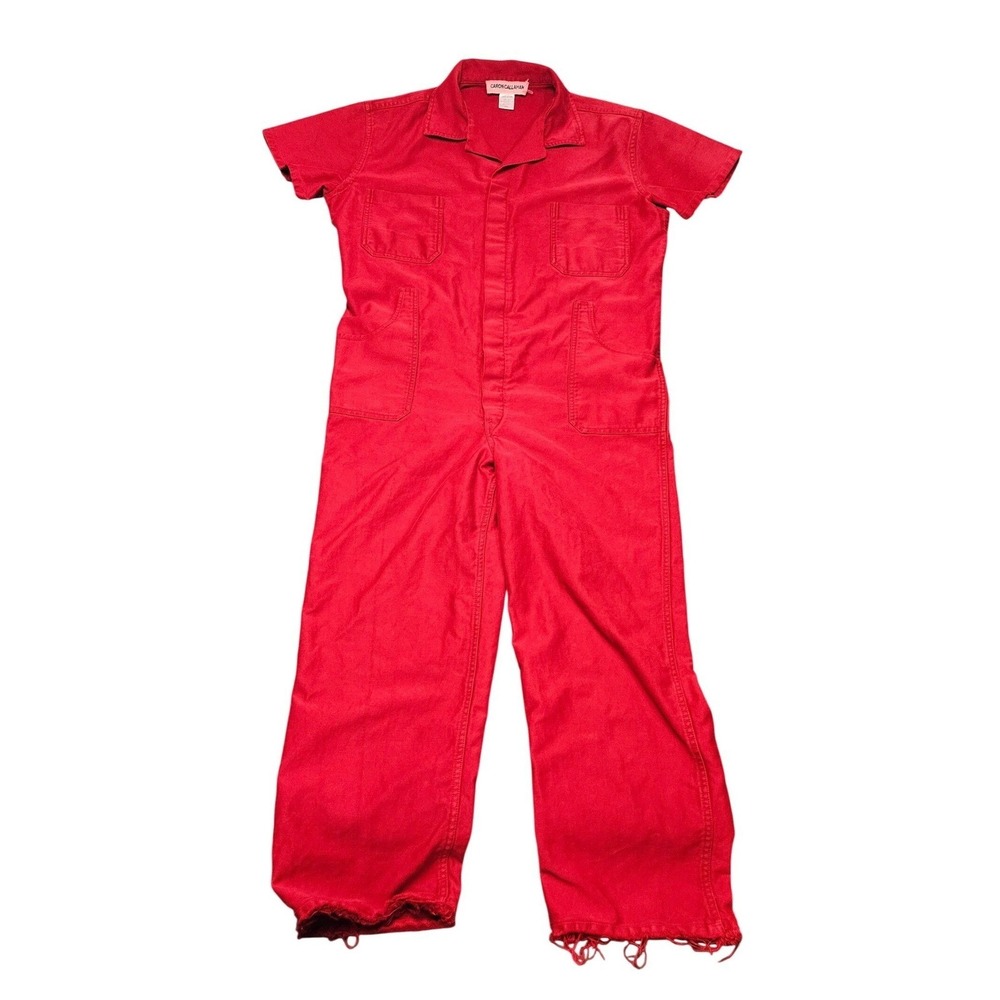 Caron Callahan‎ Boiler Suit Small Red Workwear Utility Jumpsuit Cropped Made USA